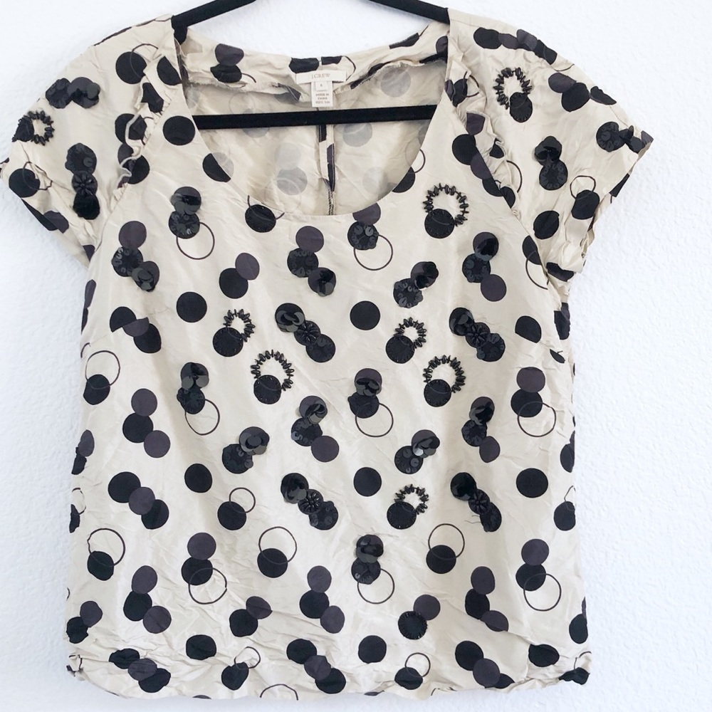 J crew | silk polka dot sequins Shortsleeved top